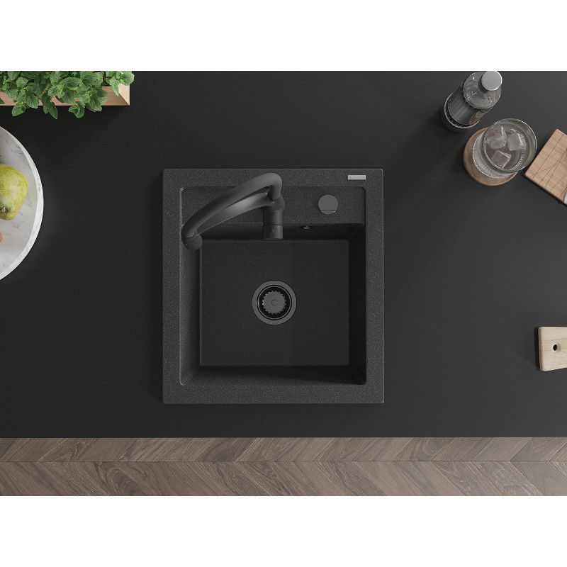 Mexen Vito кухненска мивка от гранит с 1 отделение с кухненски смесител Aster, черен с пръски - 6503-76-73450-70-B