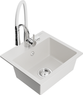 Mexen Milo гранитна мивка с 1 отделение и кухненски смесител Aster, бял - 6505-20-73450-02