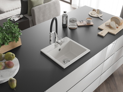 Mexen Milo кухненска мивка от гранит с 1 корито и кухненски смесител Aster, бял - 6505-20-73450-07