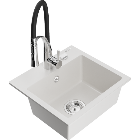 Mexen Milo кухненска мивка от гранит с 1 корито и кухненски смесител Aster, бял - 6505-20-73450-07
