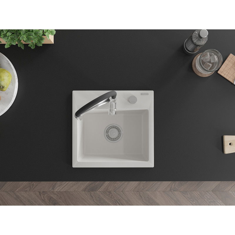 Mexen Milo кухненска мивка от гранит с 1 корито и кухненски смесител Aster, бял - 6505-20-73450-07