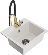 Mexen Milo мивка от гранит с 1 отделение и кухненски смесител Aster, бял - 6505-20-73450-57-B