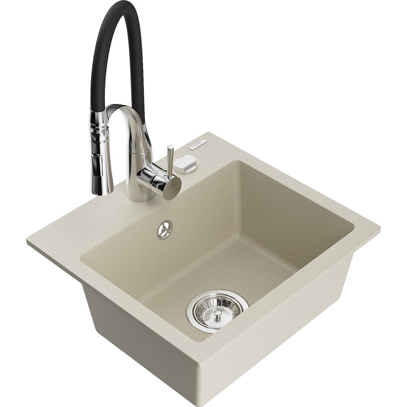 Mexen Milo гранитна мивка с 1 отделение и кухненски смесител Aster, бежов цвят