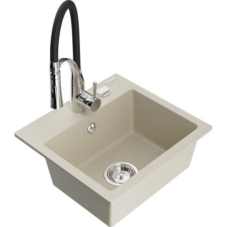 Mexen Milo гранитна кухненска мивка с една камера с кухненски смесител Aster,