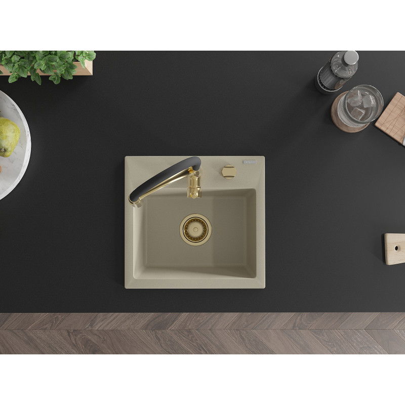 Mexen Milo гранитна мивка с 1 отделение с кухненски смесител Aster, бежов - 6505-69-73450-57-G
