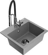 Mexen Milo гранитна мивка с 1 отделение с кухненски смесител Aster, сив - 6505-71-73450-07-B