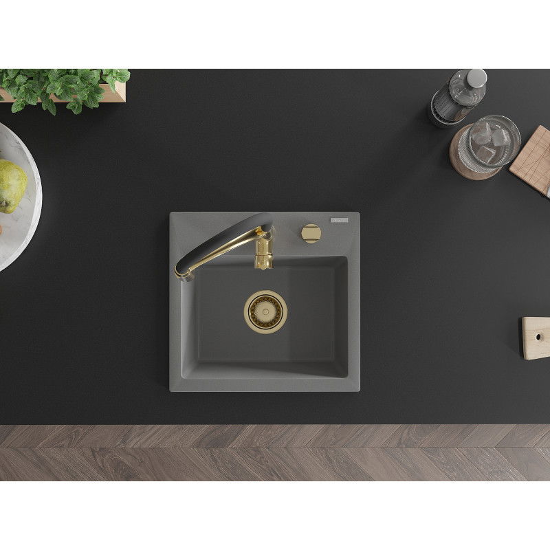 Mexen Milo еднокоморна гранитна мивка с кухненски смесител Aster, сив - 6505-71-73450-57-G