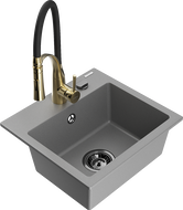 Mexen Milo кухненска мивка от гранит с 1 отделение и кухненски смесител Aster, сив - 6505-71-73450-57-B