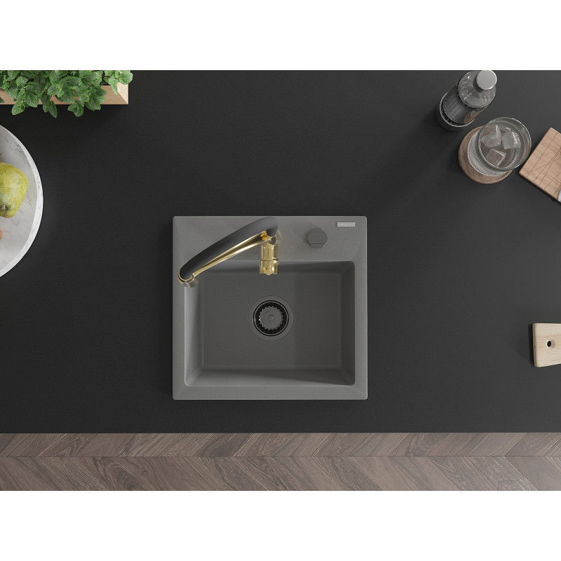 Mexen Milo кухненска мивка от гранит с 1 отделение и кухненски смесител Aster, сив - 6505-71-73450-57-B