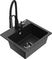 Mexen Milo гранитна мивка с 1 отделение и кухненски смесител Aster, черен/сребърен металик - 6505-73-73450-70-B