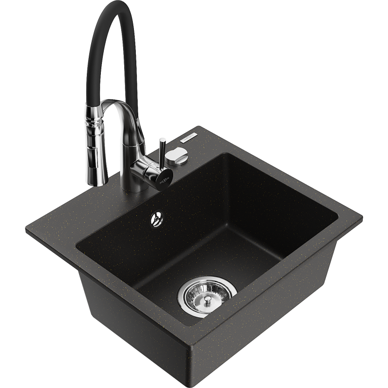 Mexen Milo гранитна мивка с 1 отделение с кухненски смесител Aster,