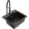 Mexen Milo гранитна кухненска мивка с една камера и кухненски смесител Aster, черен/златист металик - 6505-75-73450-07-B