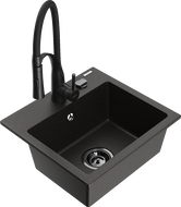 Mexen Milo гранитна мивка с 1 отделение с кухненски смесител Aster, черен/златен металик - 6505-75-73450-70-B