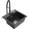 Mexen Milo гранитна кухненска мивка с 1 отделение с кухненски смесител Aster, черно с пръски - 6505-76-73450-07