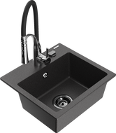 Mexen Milo гранитна мивка с 1 камера с кухненски смесител Aster, черен на пръски - 6505-76-73450-07-B