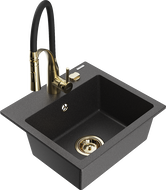 Mexen Milo гранитна мивка с една камера и кухненски смесител Aster, черен с пръски - 6505-76-73450-57-G