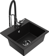 Mexen Milo гранитна кухненска мивка с 1 отделение и кухненски смесител Aster, черен - 6505-77-73450-07-B