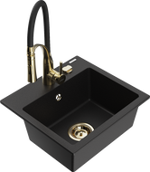 Mexen Milo кухненска мивка от гранит с 1 отделение с кухненски смесител Aster, черен - 6505-77-73450-57-G