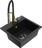Mexen Milo гранитна кухненска мивка с 1 отделение и кухненски смесител Aster, черен - 6505-77-73450-57-B