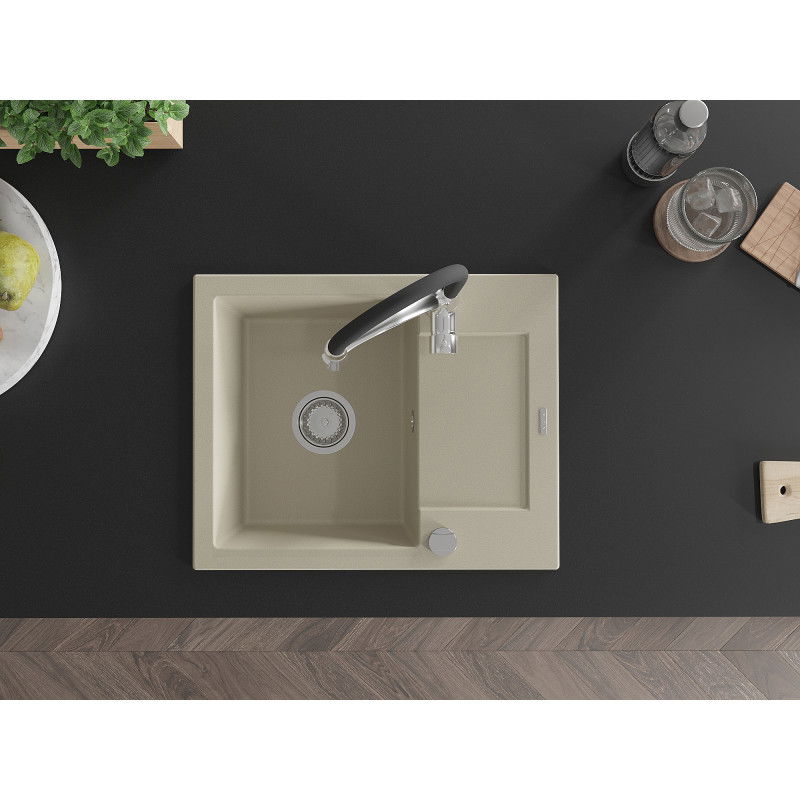Mexen Enzo гранитна мивка с 1 отделение с отцедник и кухненски смесител Aster, бежова - 6506-69-73450-07