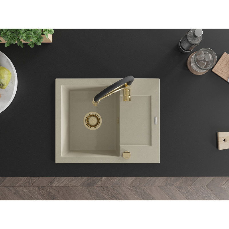 Mexen Enzo мивка от гранит с 1 отделение със сушилник и кухненски смесител Aster, бежов - 6506-69-73450-57-G