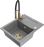 Mexen Enzo гранитна мивка с 1-контейнери с отцедник и кухненски смесител Aster, сив - 6506-71-73450-57-G