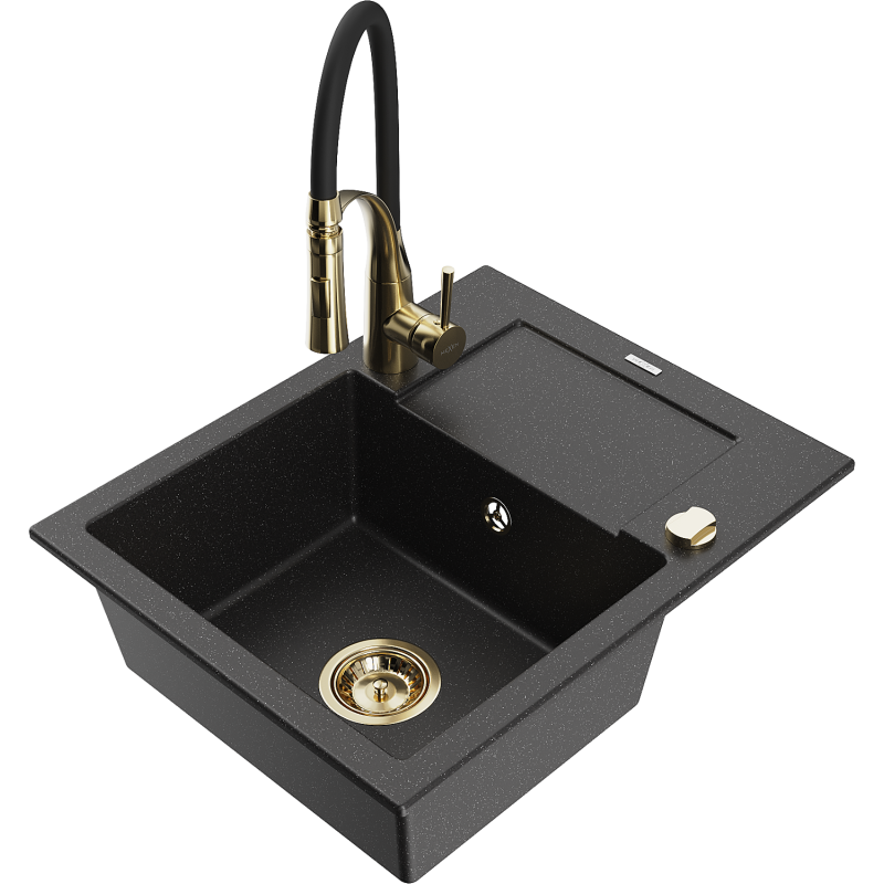 Mexen Enzo гранитна мивка с 1 отделение с оцедник и кухненски смесител Aster,