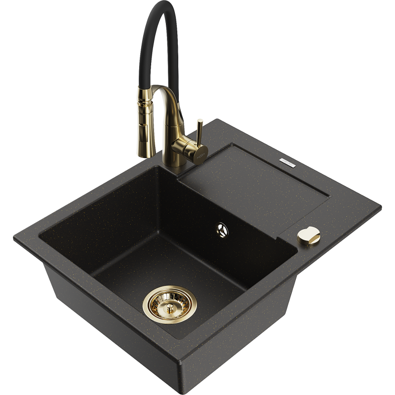 Mexen Enzo гранитна мивка с 1 отделение с отцедник и кухненски смесител Aster,