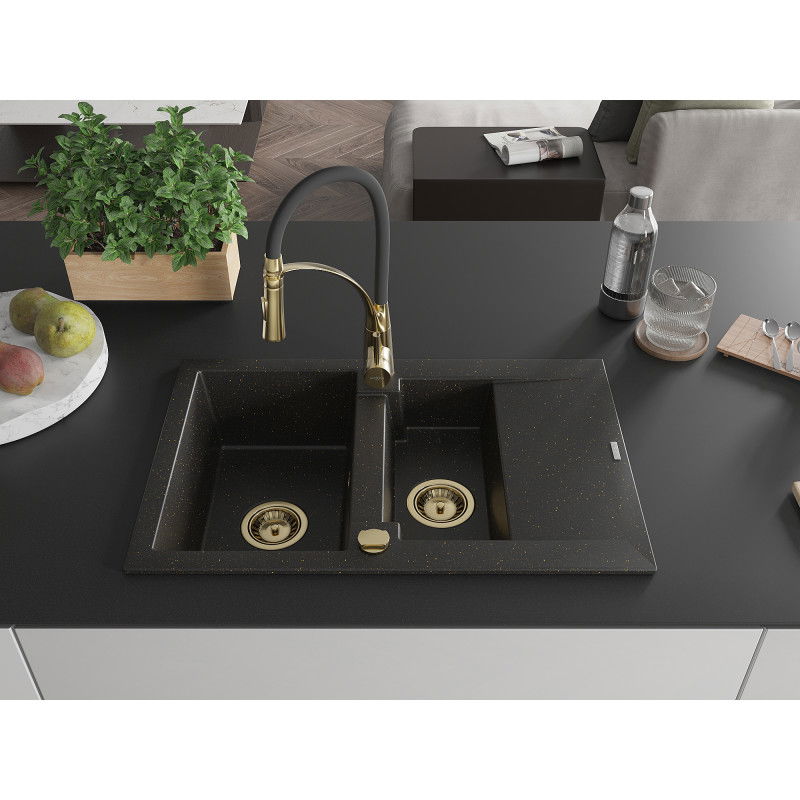 Mexen Gaspar гранитна мивка 1,5 камери с отцедник и кухненски смесител Aster,