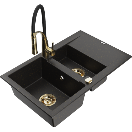 Mexen Gaspar гранитна мивка 1,5 камери с отцедник и кухненски смесител Aster,