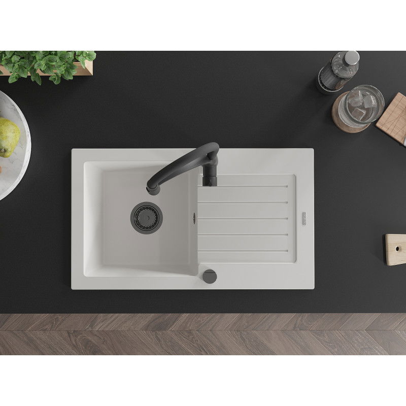 Mexen Pablo кухненска мивка от гранит с 1 корито и отцедник, с кухненски смесител Aster, бял - 6510-20-73450-70-B