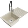 Mexen Pablo гранитна кухненска мивка с 1 корито с отцедник и кухненски смесител Aster, бежов - 6510-69-73450-07