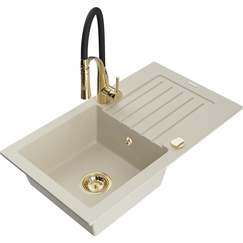 Mexen Pablo гранитна мивка с една камера с отцедник и кухненски смесител