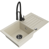 Mexen Pablo гранитна мивка с 1 отделение с капков вана и кухненски кран Aster, бежов - 6510-69-73450-70-B