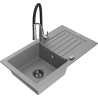 Mexen Pablo кухненска мивка от гранит, 1-корито с отцедник и кухненски смесител Aster, сив - 6510-71-73450-07-B