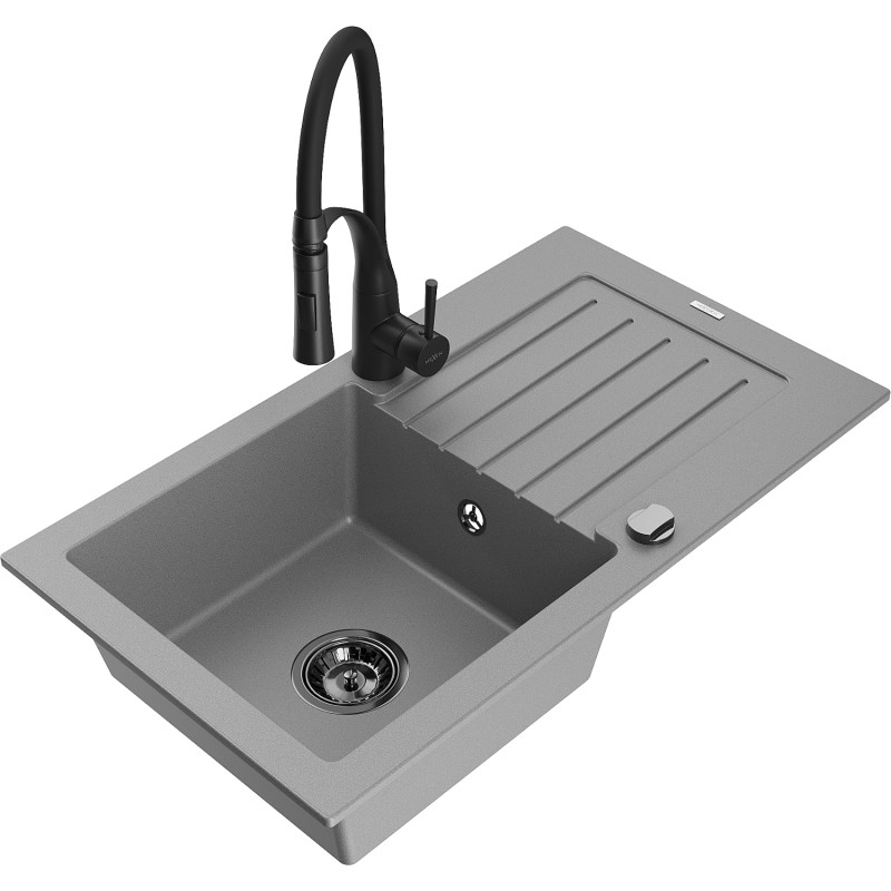 Mexen Pablo гранитна мивка с 1 отделение с дренаж и кухненски смесител Aster,