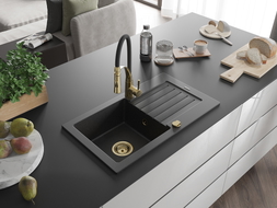 Mexen Pablo гранитна мивка с 1 камера с отцедник и кухненски смесител Aster,