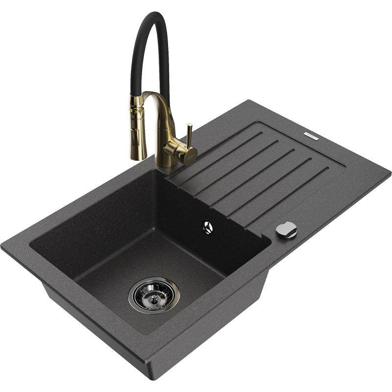 Mexen Pablo гранитна мивка с 1 отделение с отцедник и кухненски кран Aster,