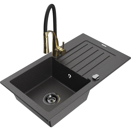 Mexen Pablo гранитна мивка с 1 отделение с отцедник и кухненски кран Aster,