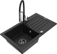 Mexen Pablo гранитна мивка с 1 корито с отцедник и кухненски смесител Aster, черен - 6510-77-73450-07-B