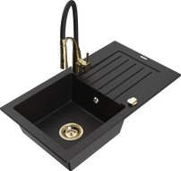 Mexen Pablo гранитна мивка с 1 камера и отцедник, и кухненски смесител Aster, черен - 6510-77-73450-57-G