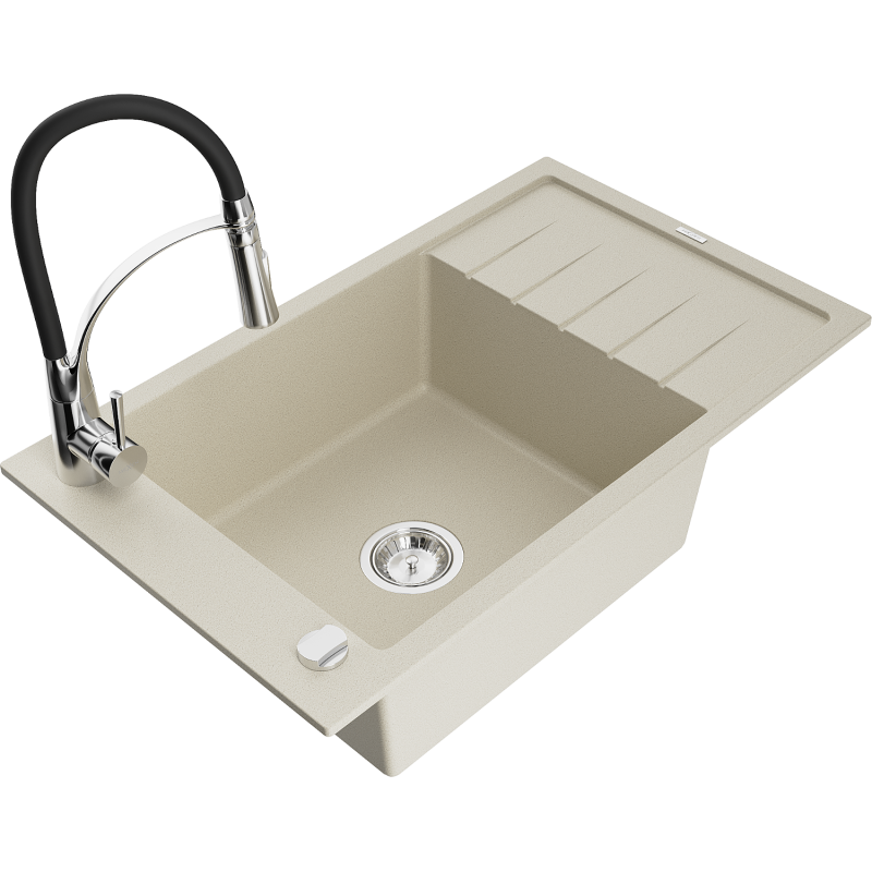 Mexen Elias гранитна мивка с 1 камера с отцедник и кухненски смесител Aster,