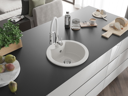 Mexen Diego гранитна кухненска мивка с 1-комора с кухненски смесител Aster, бял - 6512-20-73450-02