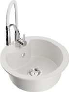 Mexen Diego гранитна кухненска мивка с 1-комора с кухненски смесител Aster, бял - 6512-20-73450-02