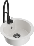 Mexen Diego гранитна мивка с 1 камера с кухненски смесител Aster, бял - 6512-20-73450-70-B