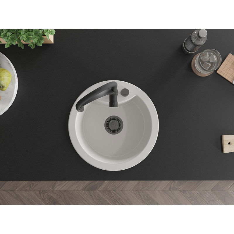 Mexen Diego гранитна мивка с 1 камера с кухненски смесител Aster, бял - 6512-20-73450-70-B