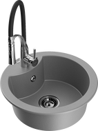 Mexen Diego еднокоморна гранитна мивка с кухненски смесител Aster, сива - 6512-71-73450-07-B