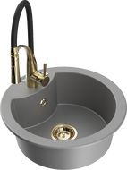 Mexen Diego гранитна кухненска мивка с едно корито с кухненски смесител Aster, сива - 6512-71-73450-57-G