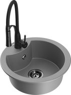 Mexen Diego гранитна кухненска мивка с 1 отделение с кухненски смесител Aster, сив - 6512-71-73450-70-B