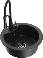 Mexen Diego гранитна мивка с 1 отделение и кухненски смесител Aster, черен/сребърен металик - 6512-73-73450-70-B